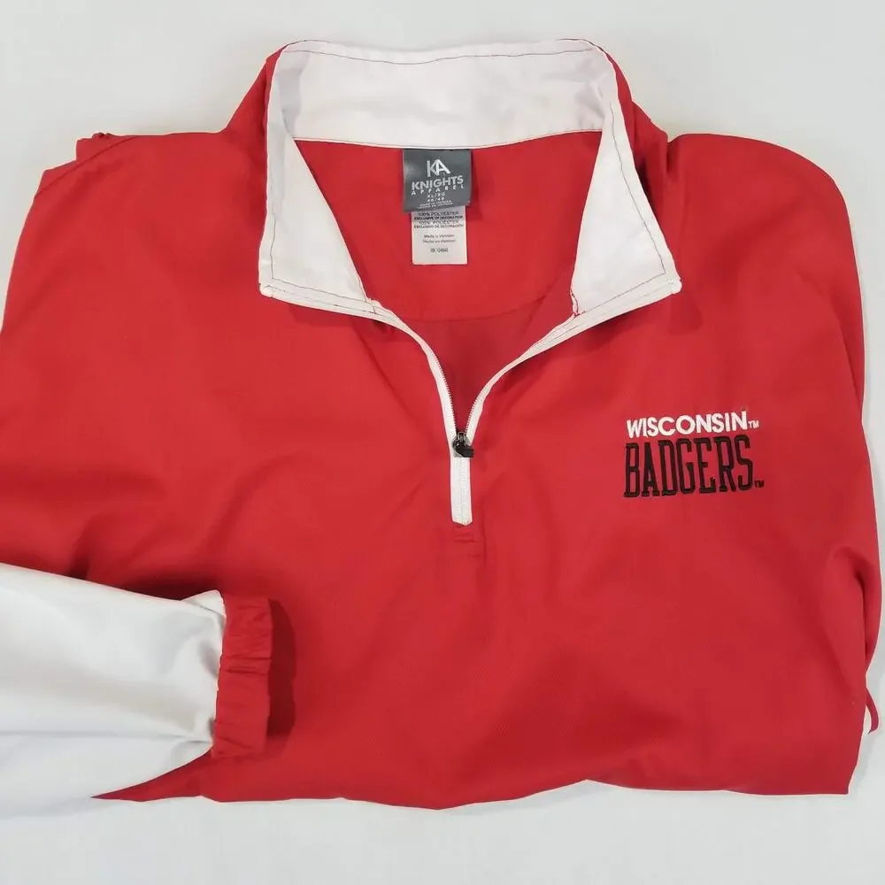 Wisconsin Badgers Jacket Mens XL Red NCAA Football Pullover Windbreaker 1/4 Zip